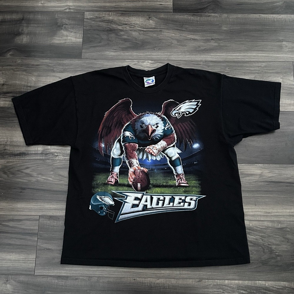 Vintage Y2K Philadelphia Eagles Liquid Blue Angry Bird T-Shirt Men's XL Black